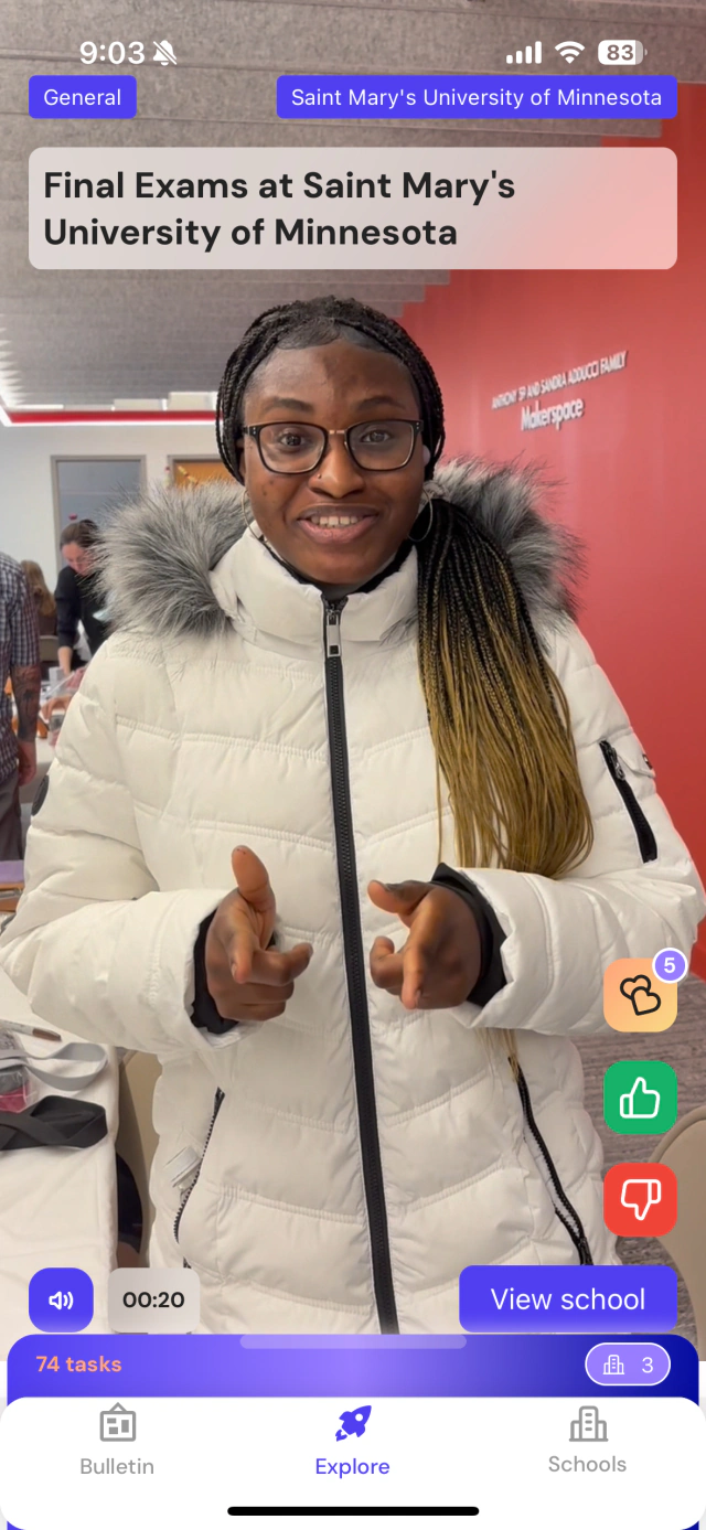 A student video from Saint Mary's University of Minnesota in the Discover feed